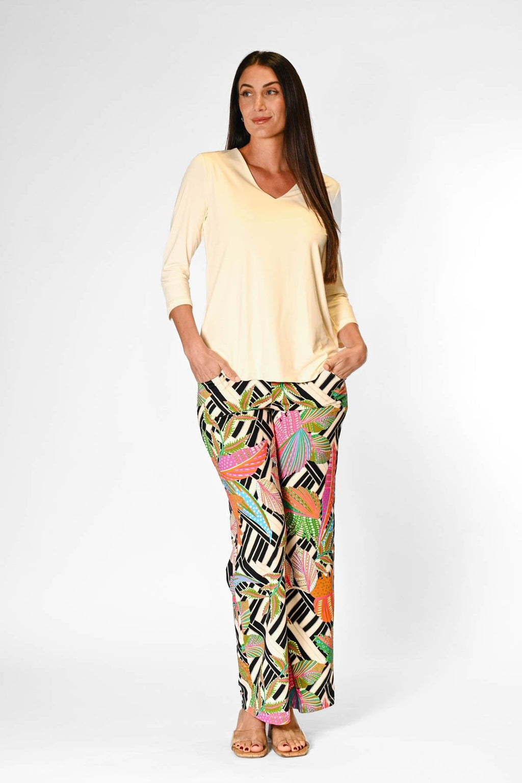 V-Neck Solid Top Cream