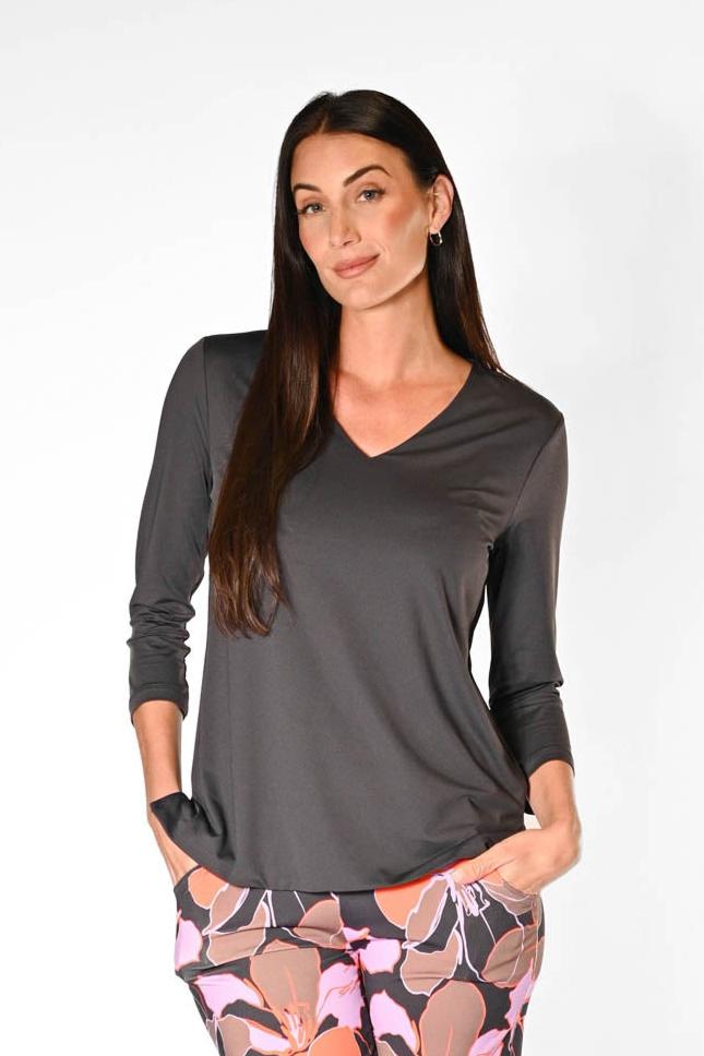 V-Neck Solid Top Charcoal