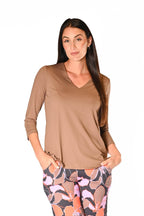 V-Neck Solid Top Taupe
