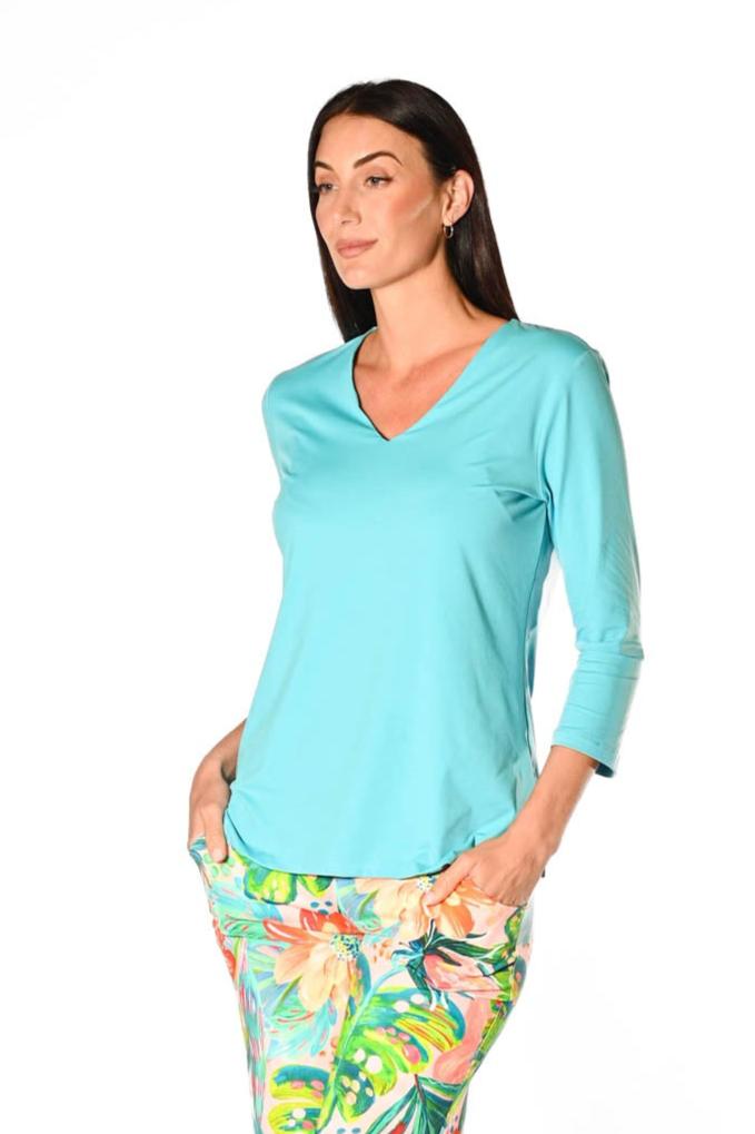 V-Neck Solid Top Aqua