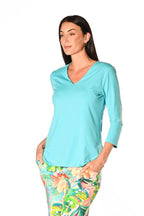 V-Neck Solid Top Aqua