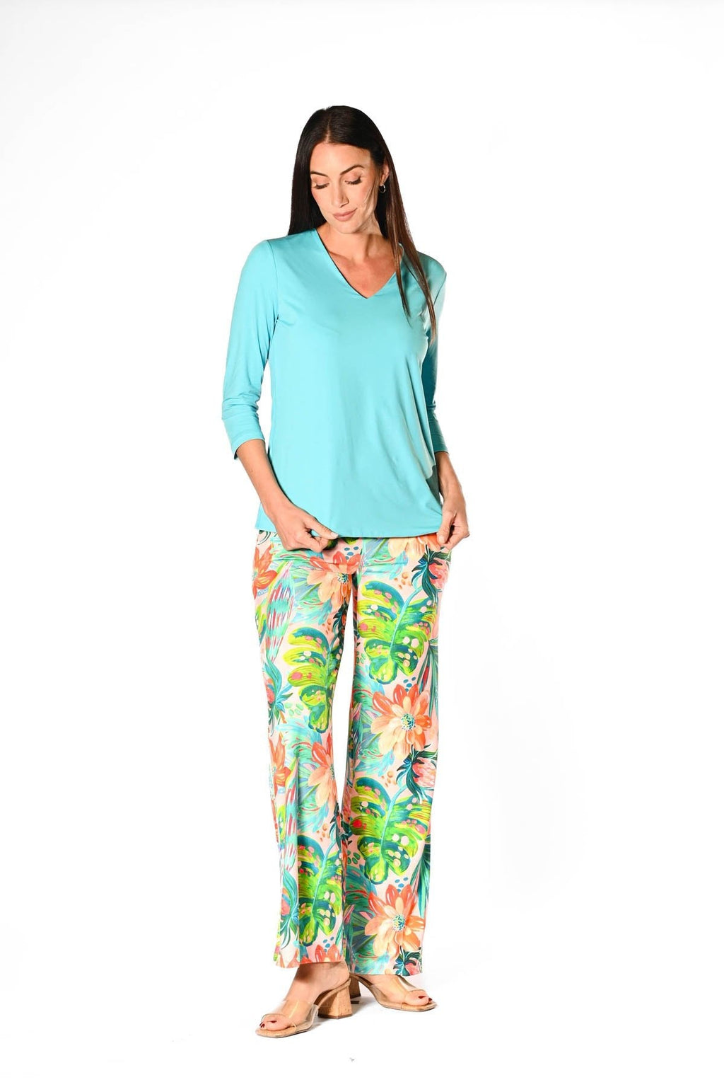 V-Neck Solid Top Aqua