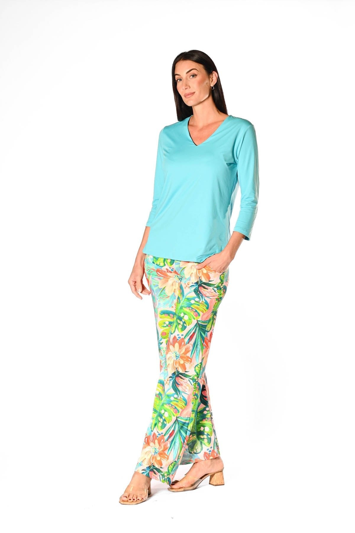 V-Neck Solid Top Aqua