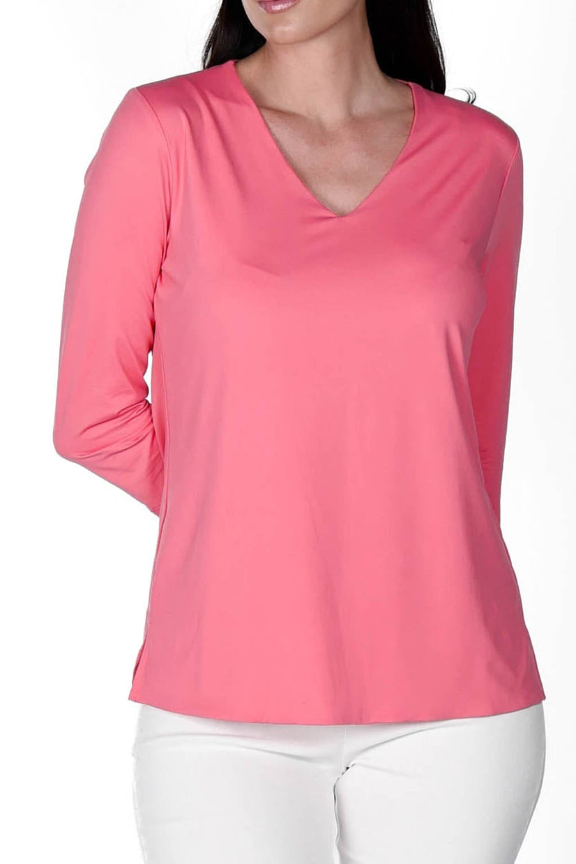 V-Neck Solid Top Fuschia