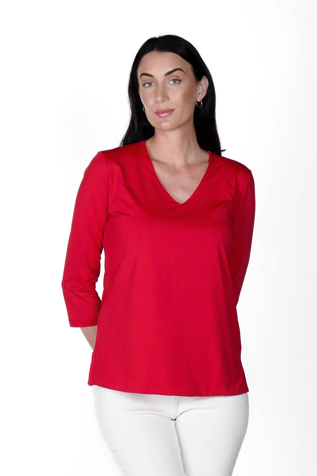 V-Neck Solid Top Sangria