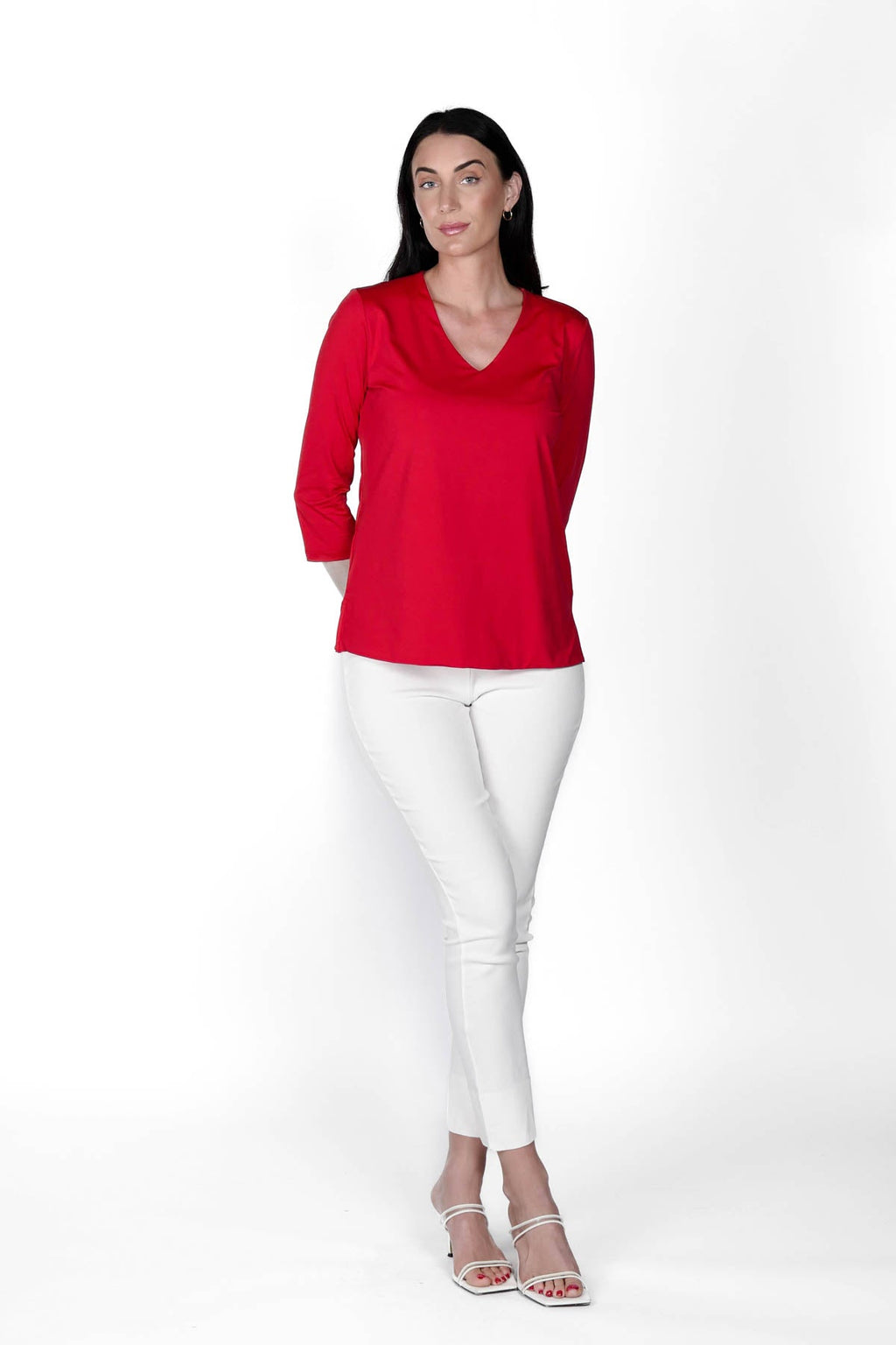 V-Neck Solid Top Sangria