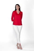 V-Neck Solid Top Sangria