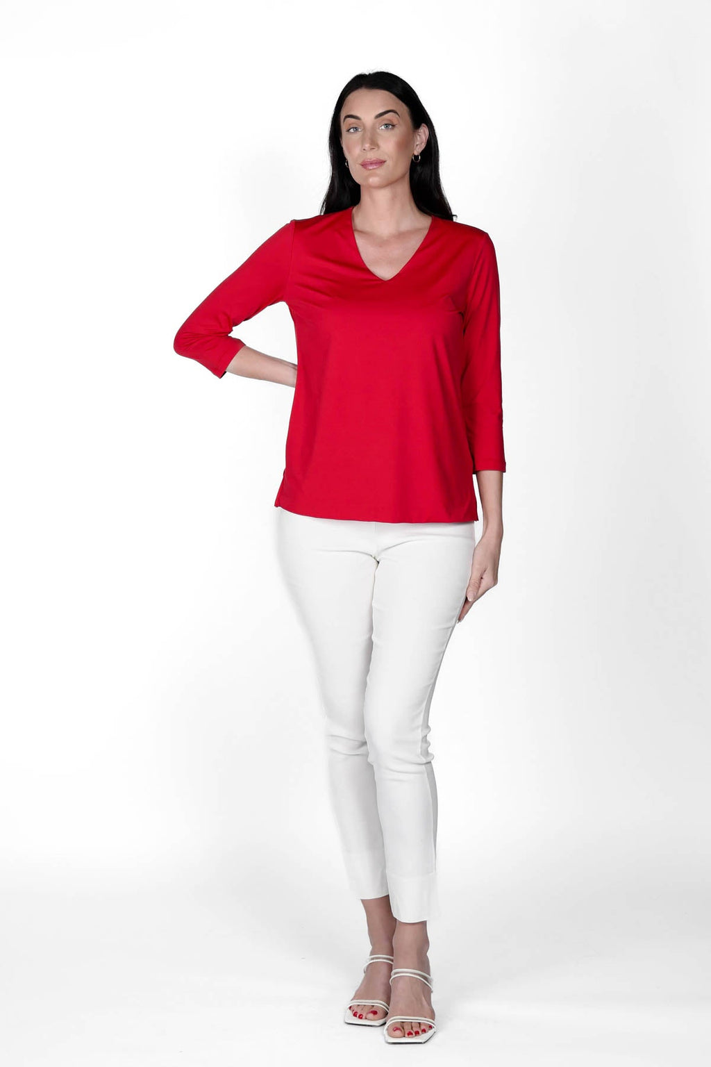 V-Neck Solid Top Sangria