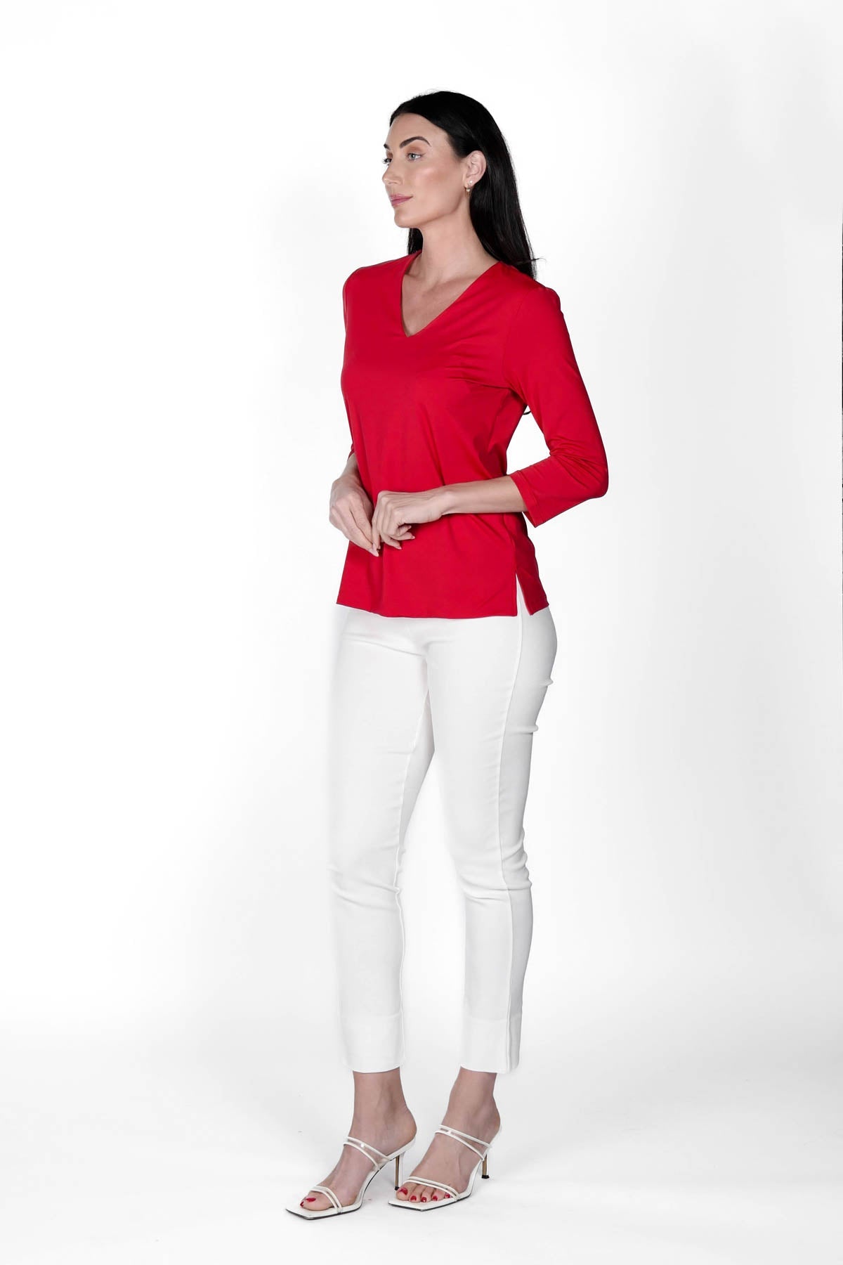V-Neck Solid Top Sangria