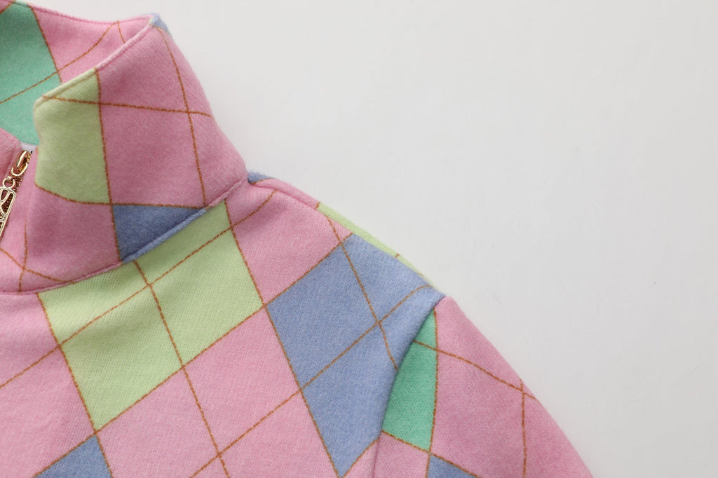 Golf Top Argyle Blue/Pink