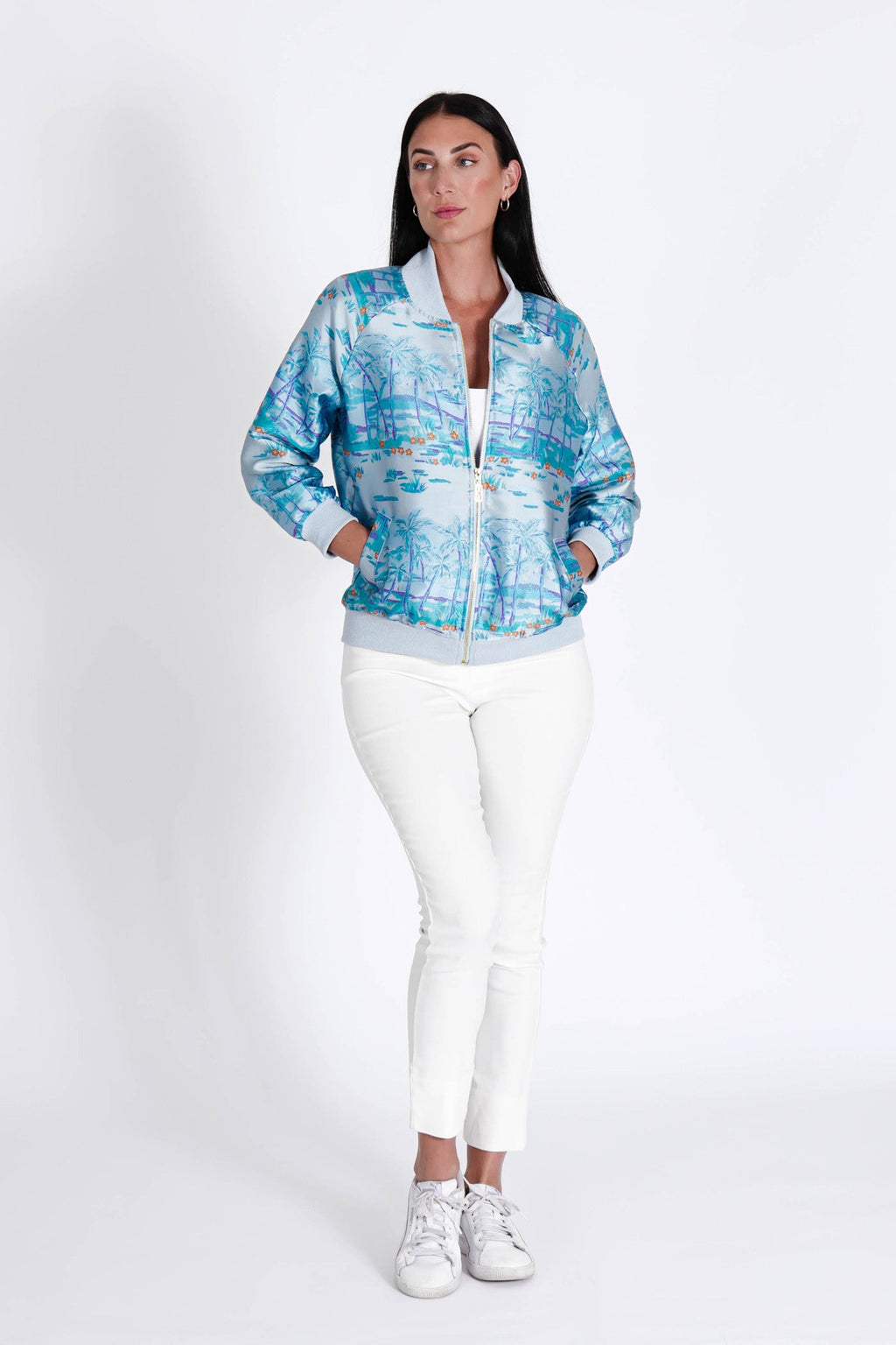 Bomber Jacket Hawaian Palms Blue