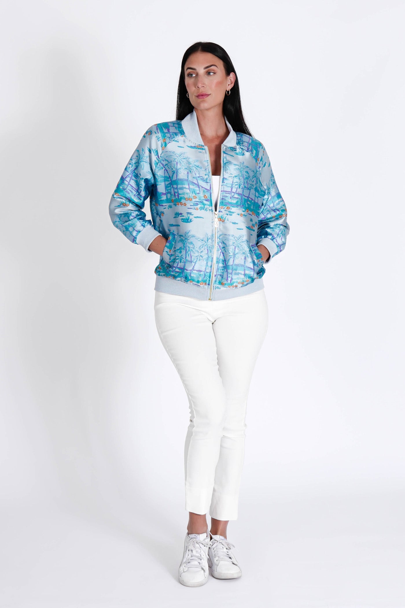 Bomber Jacket Hawaian Palms Blue