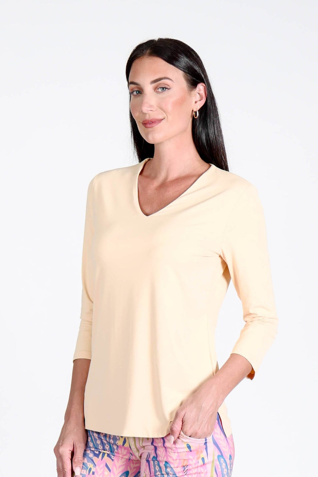 V-Neck Solid Top Sand