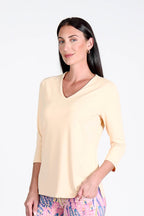 V-Neck Solid Top Sand