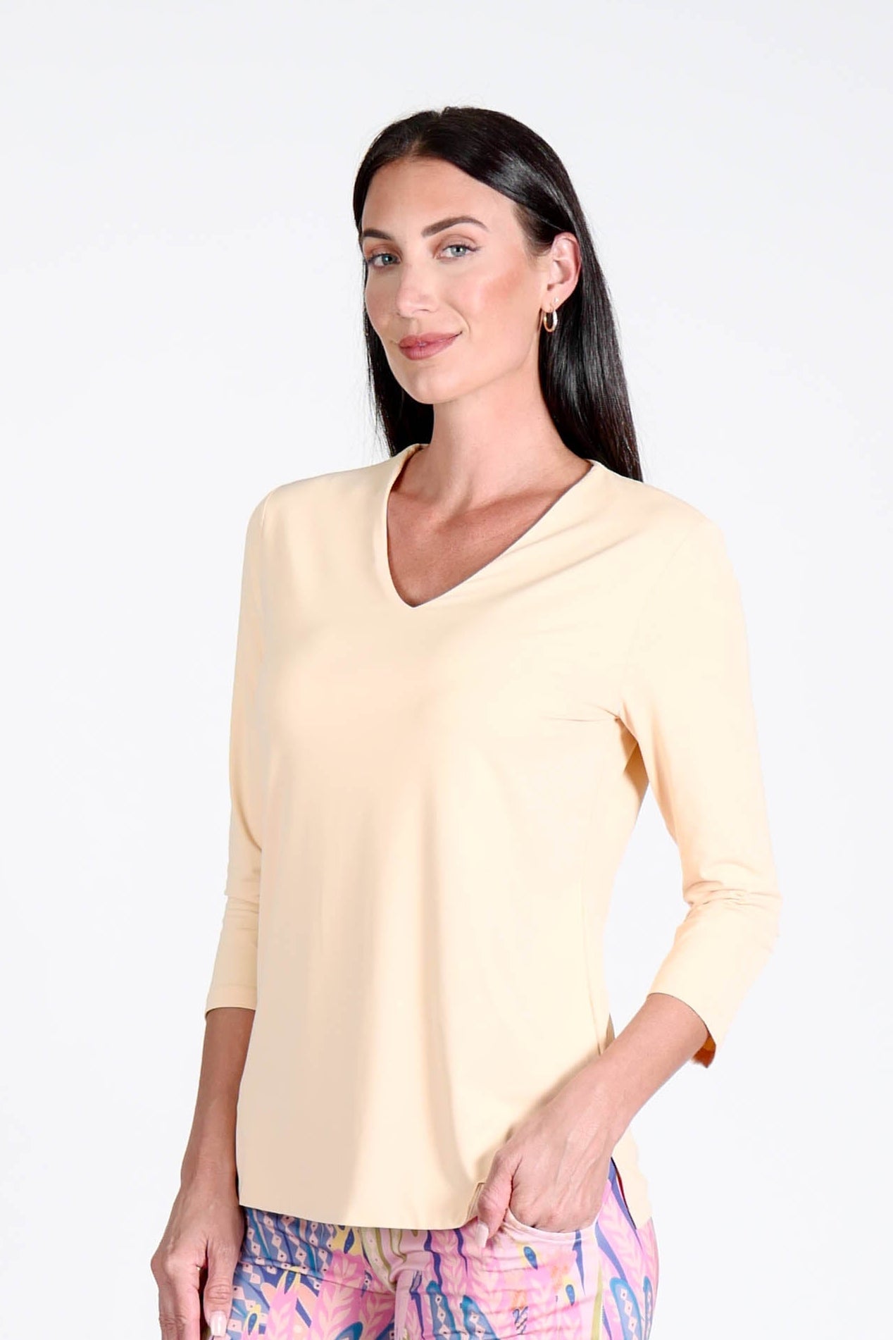 V-Neck Solid Top Sand